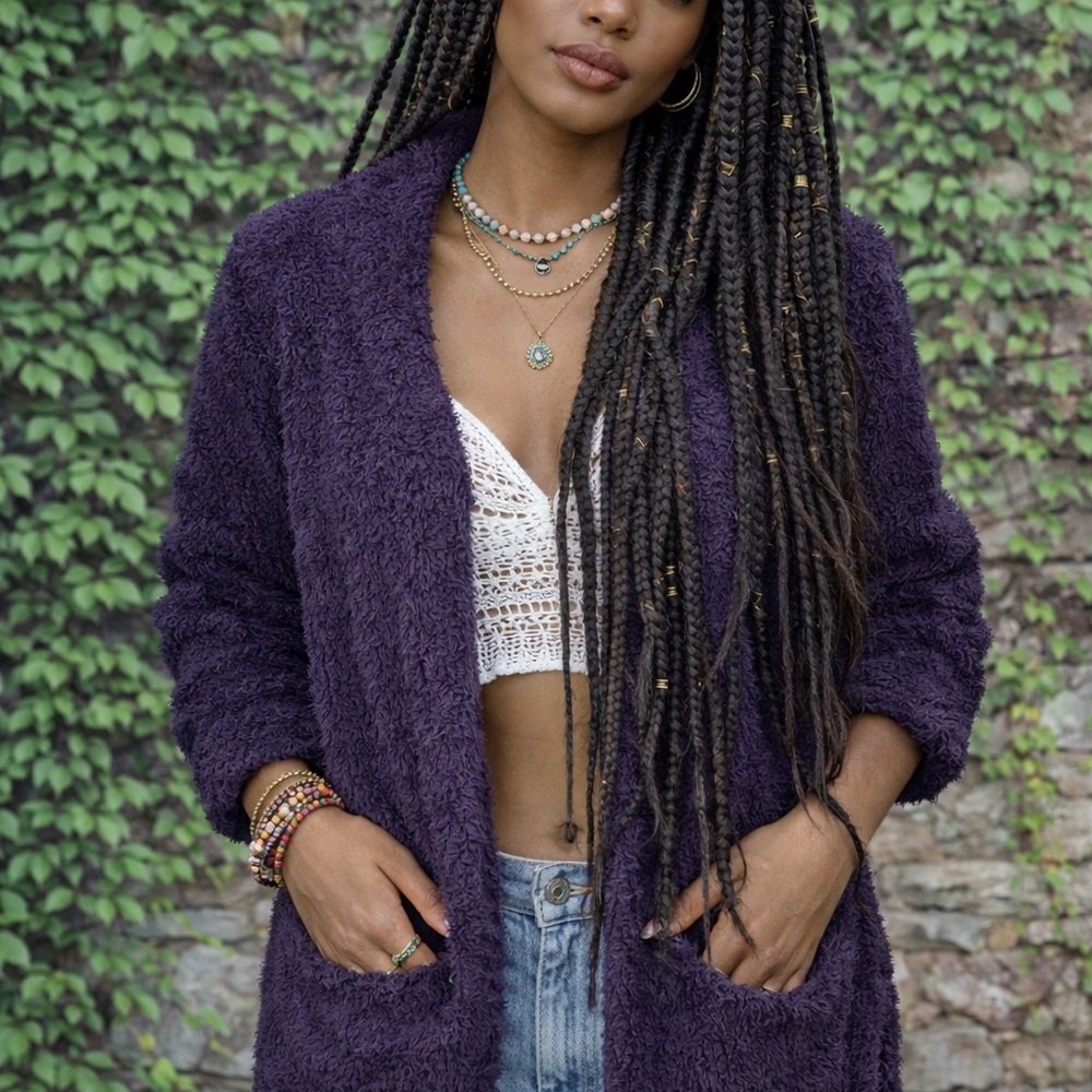 BAREFOOT DREAMS Ultra Soft Purple/Eggplant Boucle Open Cardigan S/M